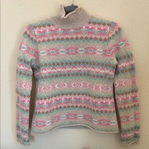 Sundance 100% Lambswool Fair Isle Turtleneck Sweater Nordic Pattern Size S
